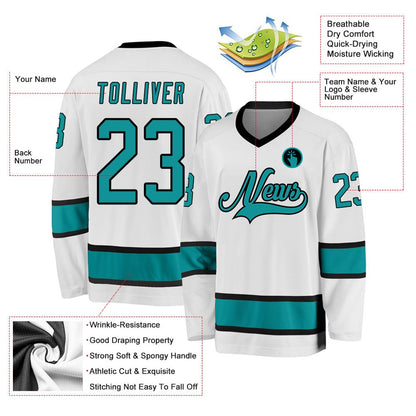Usa Hockey Jersey, Custom White Aqua Black 1 Hockey Jersey, Team Hockey Jerseys