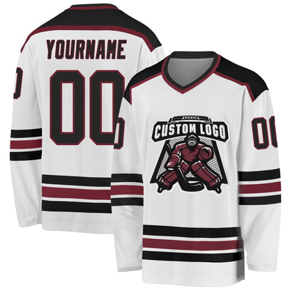 Usa Hockey Jersey, Custom White Black Burgundy Hockey Jersey, Team Hockey Jerseys
