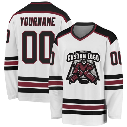 Usa Hockey Jersey, Custom White Black Burgundy Hockey Jersey, Team Hockey Jerseys