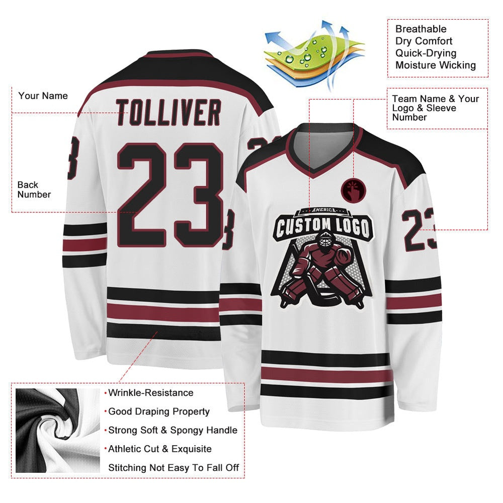 Usa Hockey Jersey, Custom White Black Burgundy Hockey Jersey, Team Hockey Jerseys