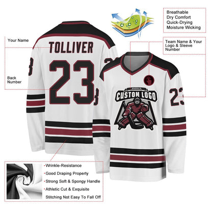Usa Hockey Jersey, Custom White Black Burgundy Hockey Jersey, Team Hockey Jerseys