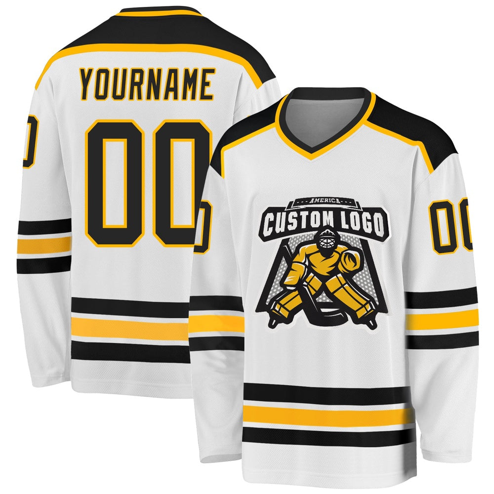 Usa Hockey Jersey, Custom White Black Gold 1 Hockey Jersey, Team Hockey Jerseys