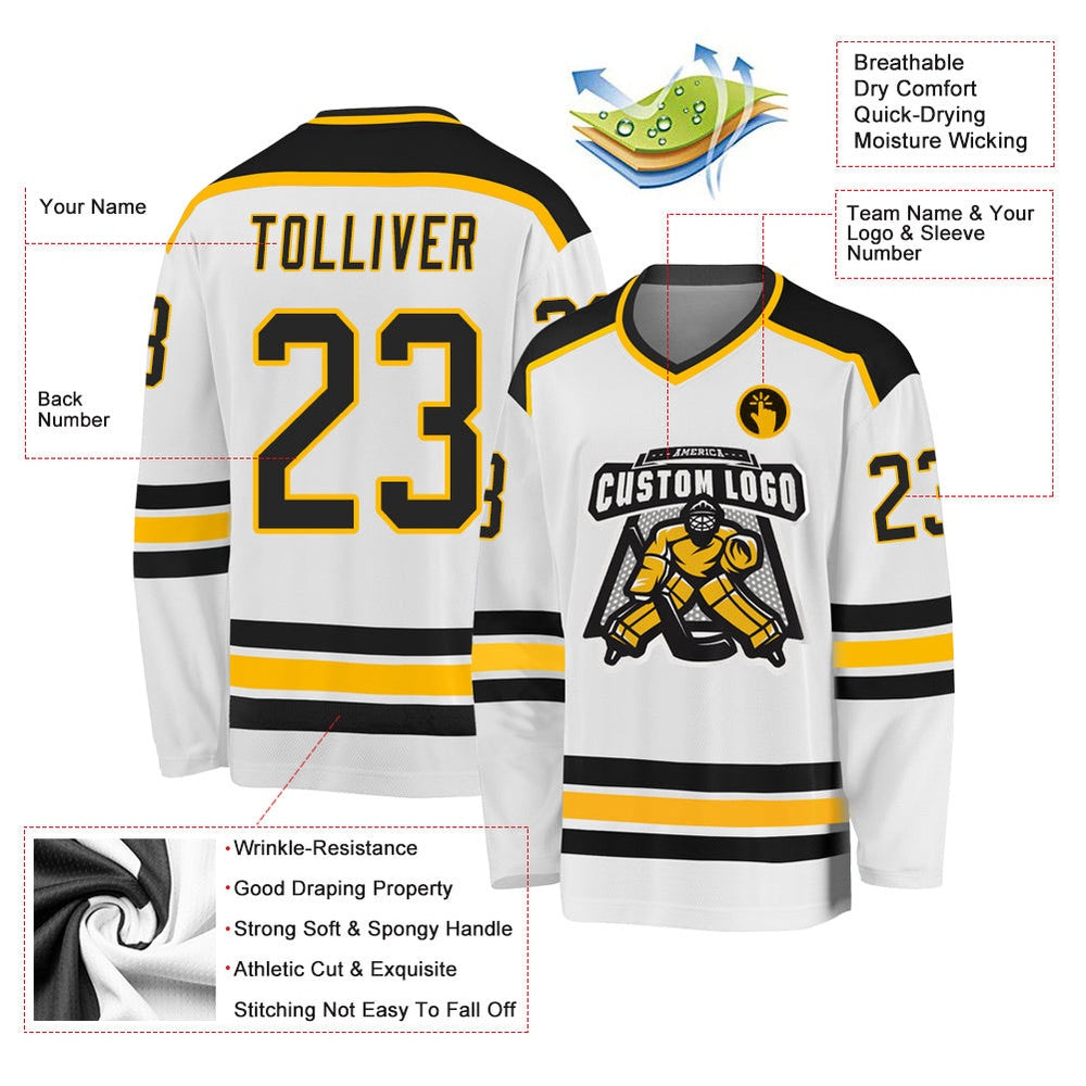 Usa Hockey Jersey, Custom White Black Gold 1 Hockey Jersey, Team Hockey Jerseys