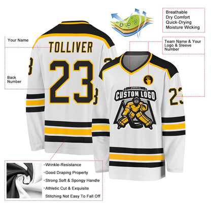 Usa Hockey Jersey, Custom White Black Gold 1 Hockey Jersey, Team Hockey Jerseys