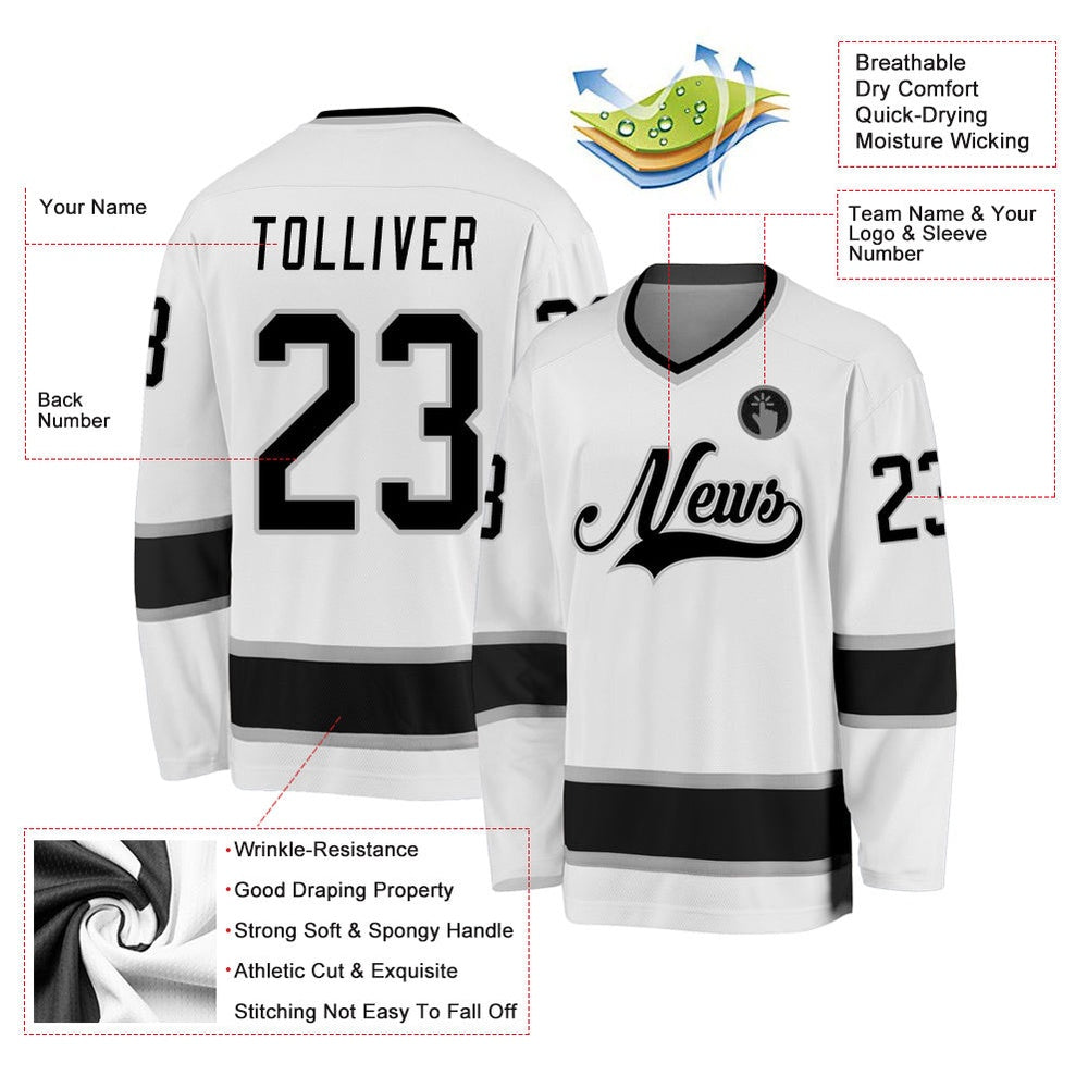 Usa Hockey Jersey, Custom White Black Gray Hockey Jersey, Team Hockey Jerseys