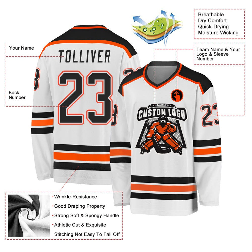 Usa Hockey Jersey, Custom White Black Orange 1 Hockey Jersey, Team Hockey Jerseys
