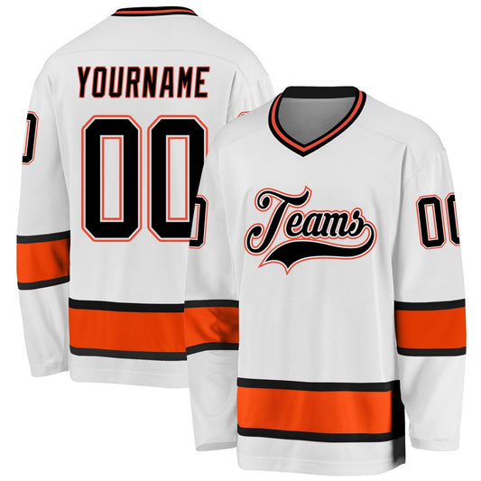 Usa Hockey Jersey, Custom White Black Orange Hockey Jersey, Team Hockey Jerseys