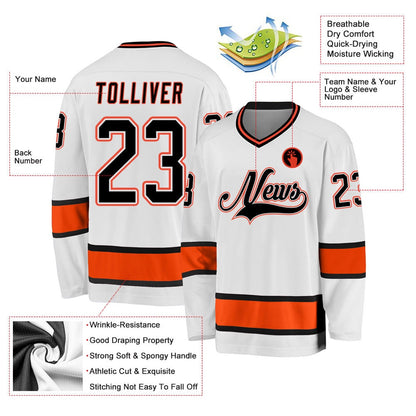 Usa Hockey Jersey, Custom White Black Orange Hockey Jersey, Team Hockey Jerseys