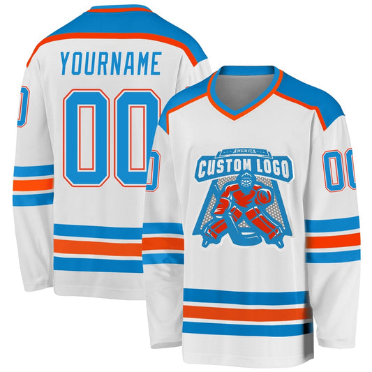 Usa Hockey Jersey, Custom White Blue Orange 1 Hockey Jersey, Team Hockey Jerseys