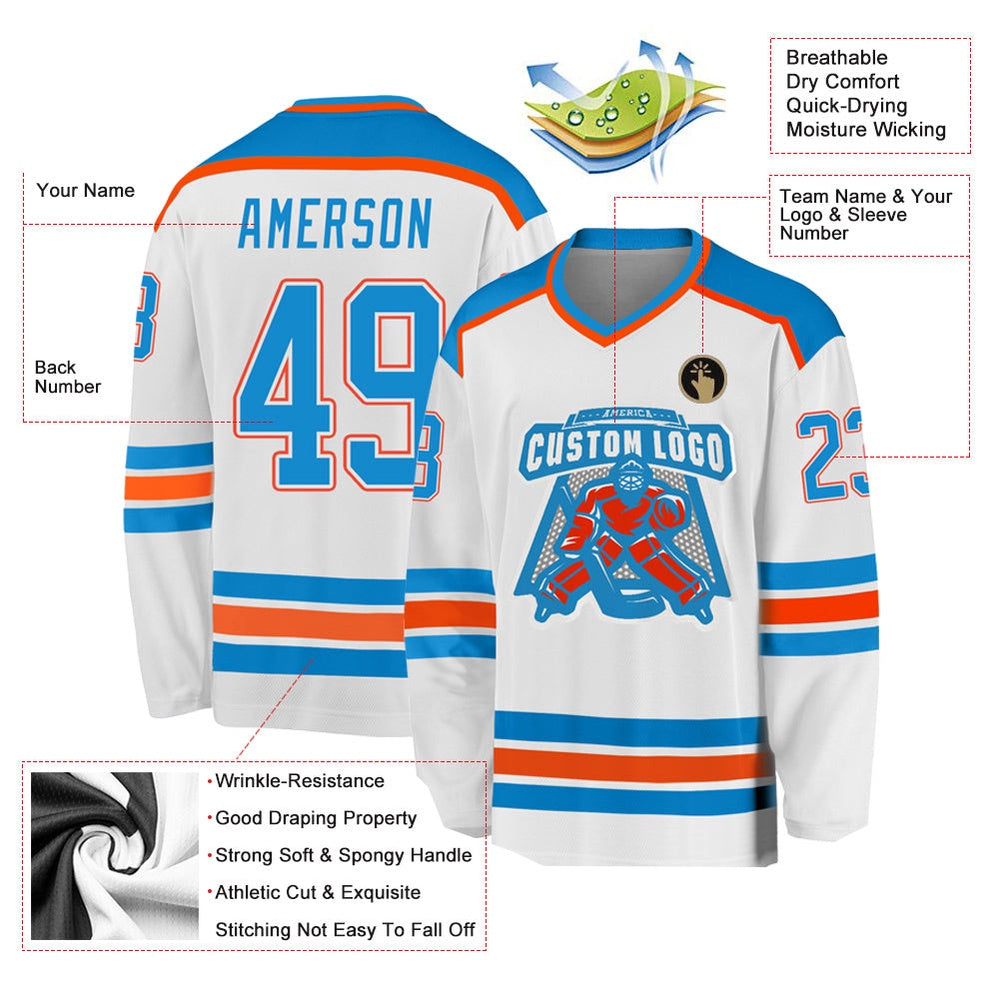 Usa Hockey Jersey, Custom White Blue Orange 1 Hockey Jersey, Team Hockey Jerseys
