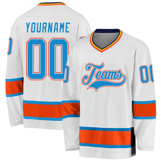 Usa Hockey Jersey, Custom White Blue Orange Hockey Jersey, Team Hockey Jerseys