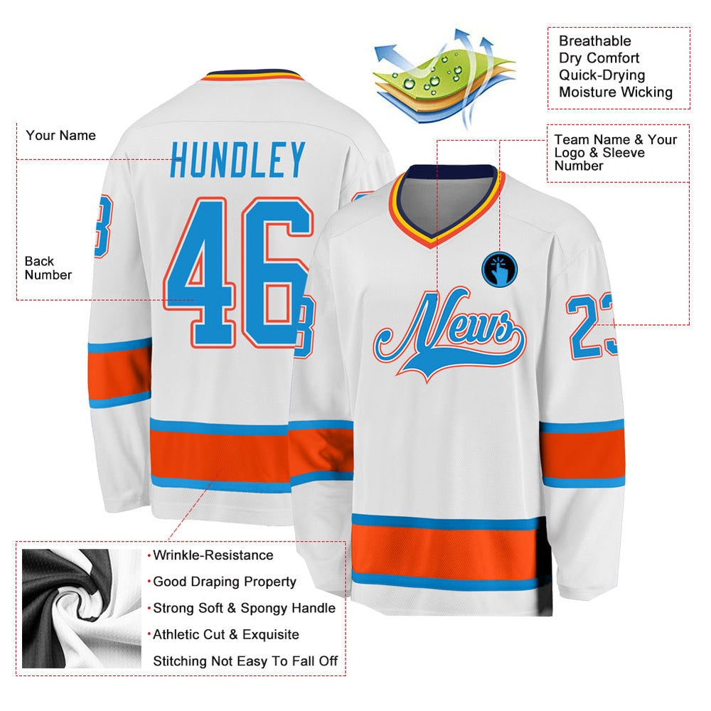 Usa Hockey Jersey, Custom White Blue Orange Hockey Jersey, Team Hockey Jerseys