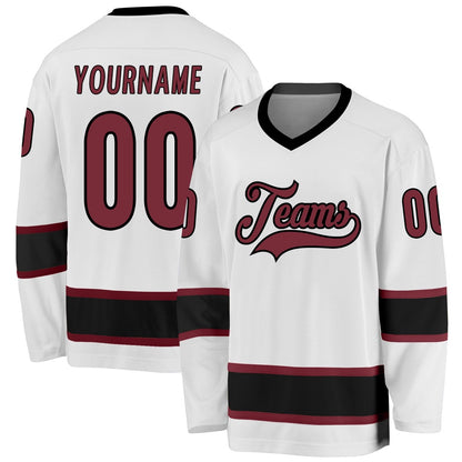 Usa Hockey Jersey, Custom White Burgundy Black Hockey Jersey, Team Hockey Jerseys