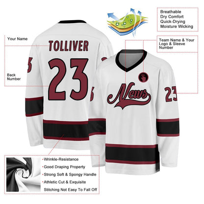Usa Hockey Jersey, Custom White Burgundy Black Hockey Jersey, Team Hockey Jerseys