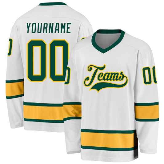 Usa Hockey Jersey, Custom White Green Gold 1 Hockey Jersey, Team Hockey Jerseys