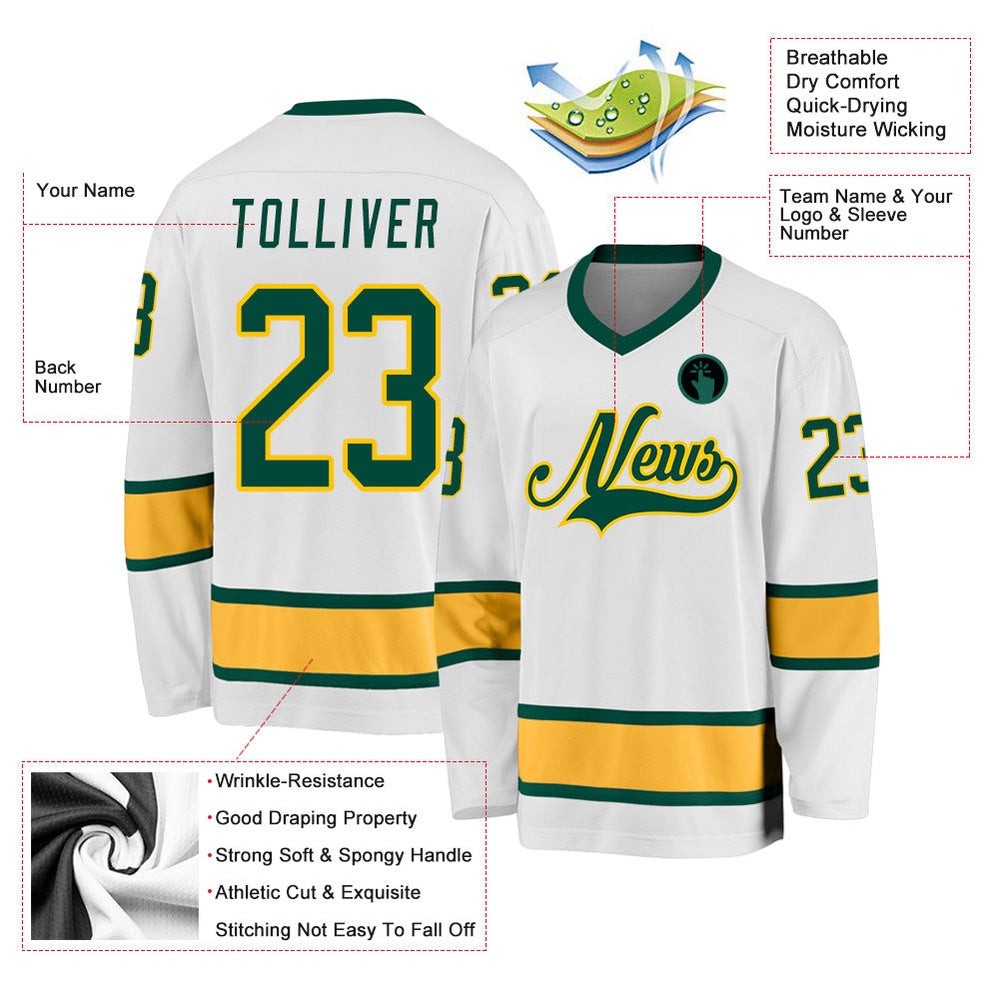 Usa Hockey Jersey, Custom White Green Gold 1 Hockey Jersey, Team Hockey Jerseys