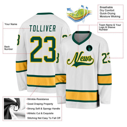 Usa Hockey Jersey, Custom White Green Gold 1 Hockey Jersey, Team Hockey Jerseys