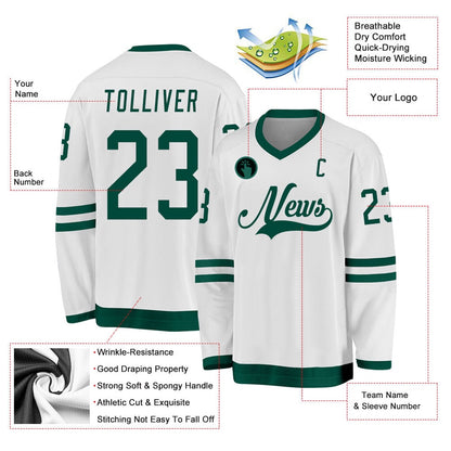 Usa Hockey Jersey, Custom White Green Hockey Jersey, Team Hockey Jerseys