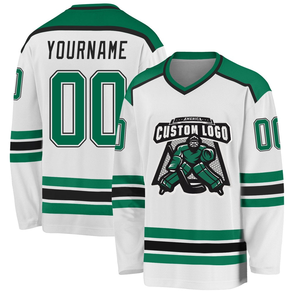 Usa Hockey Jersey, Custom White Kelly Green Black 1 Hockey Jersey, Team Hockey Jerseys