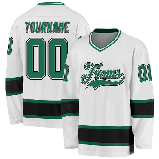 Usa Hockey Jersey, Custom White Kelly Green Black Hockey Jersey, Team Hockey Jerseys