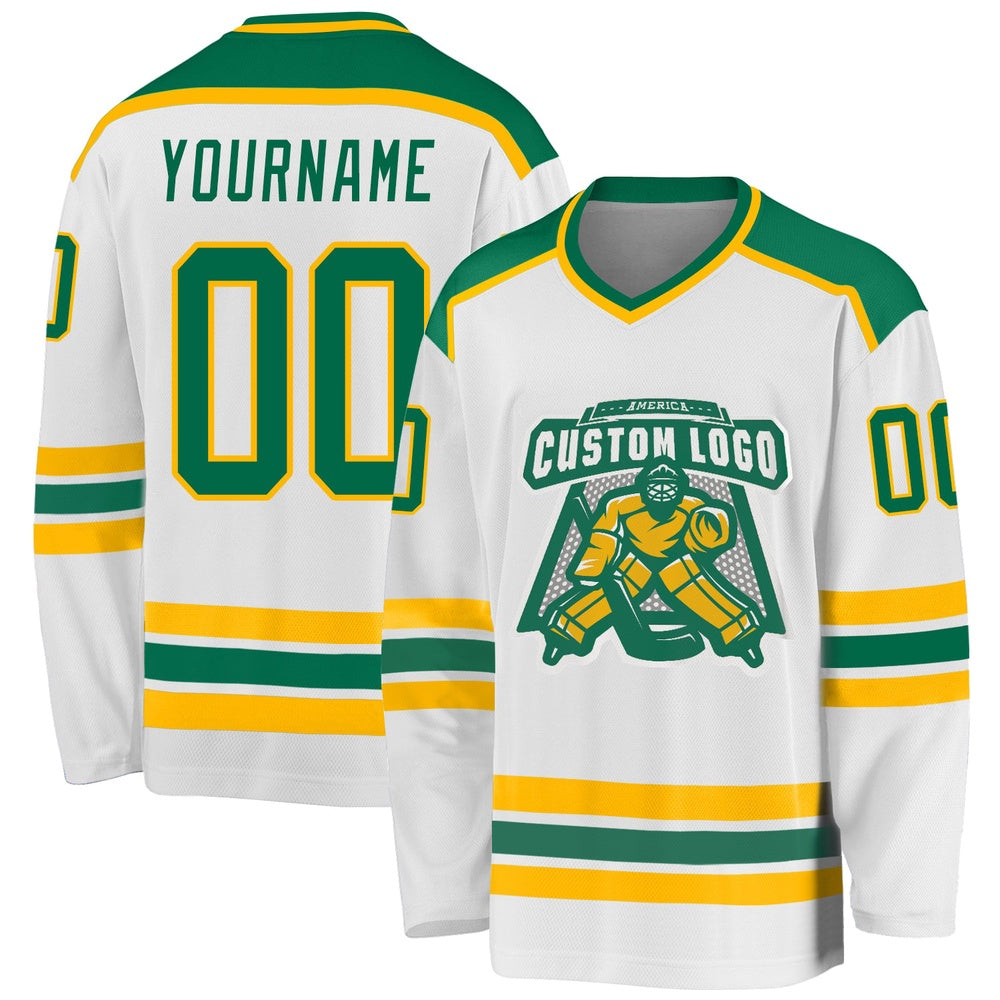 Usa Hockey Jersey, Custom White Kelly Green Gold 1 Hockey Jersey, Team Hockey Jerseys