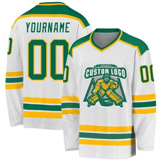 Usa Hockey Jersey, Custom White Kelly Green Gold 1 Hockey Jersey, Team Hockey Jerseys