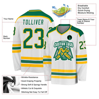 Usa Hockey Jersey, Custom White Kelly Green Gold 1 Hockey Jersey, Team Hockey Jerseys