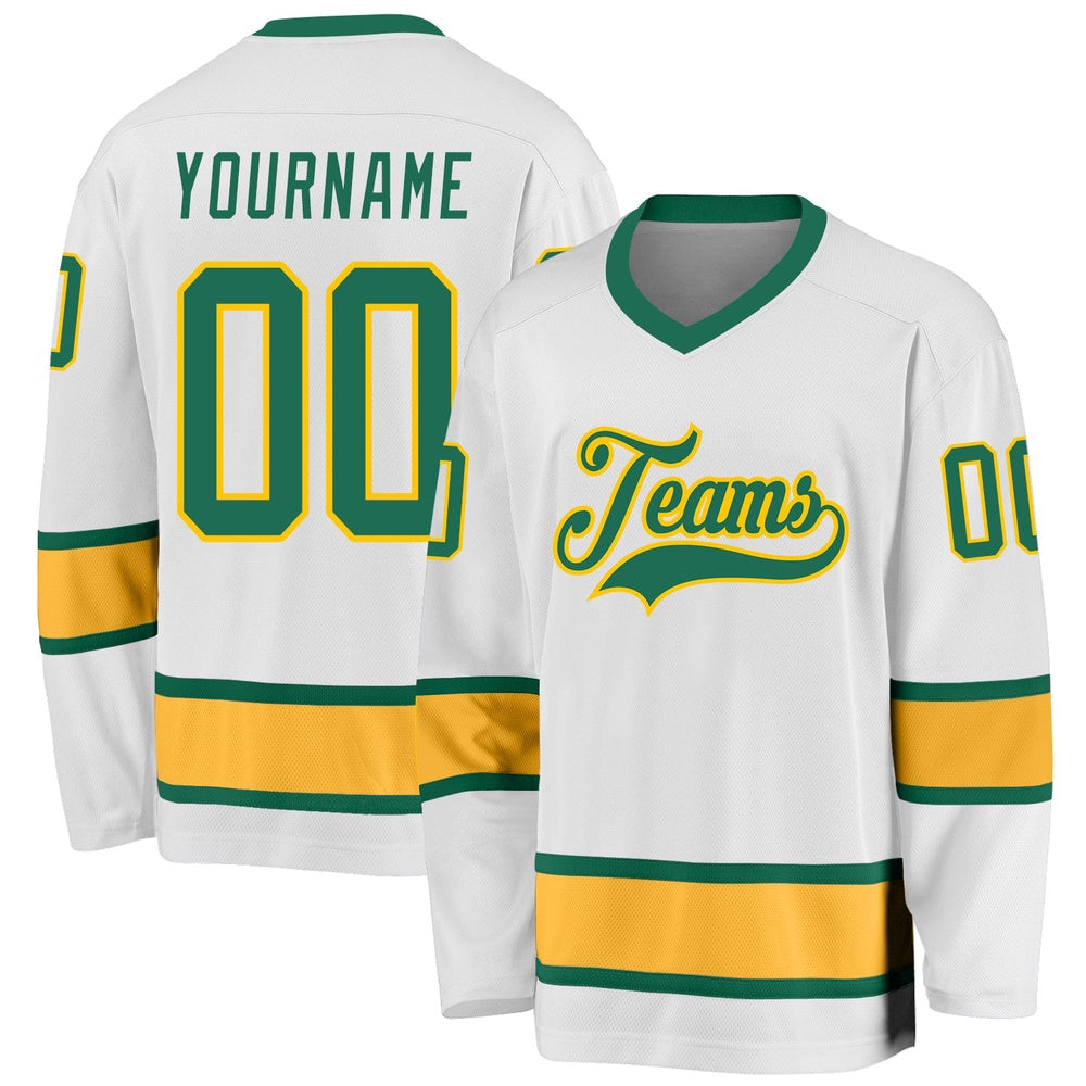 Usa Hockey Jersey, Custom White Kelly Green Gold Hockey Jersey, Team Hockey Jerseys