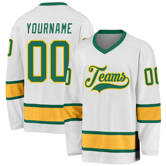 Usa Hockey Jersey, Custom White Kelly Green Gold Hockey Jersey, Team Hockey Jerseys