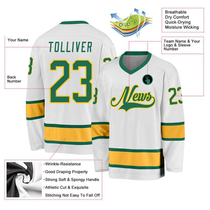 Usa Hockey Jersey, Custom White Kelly Green Gold Hockey Jersey, Team Hockey Jerseys