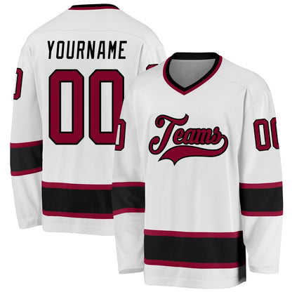 Usa Hockey Jersey, Custom White Maroon Black Hockey Jersey, Team Hockey Jerseys