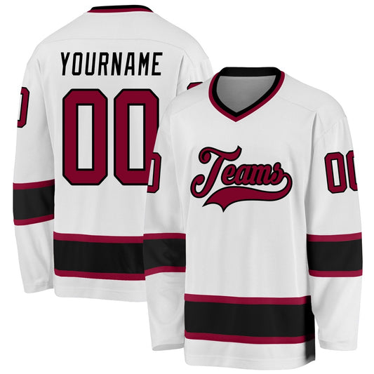 Usa Hockey Jersey, Custom White Maroon Black Hockey Jersey, Team Hockey Jerseys