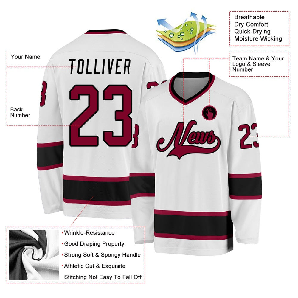 Usa Hockey Jersey, Custom White Maroon Black Hockey Jersey, Team Hockey Jerseys