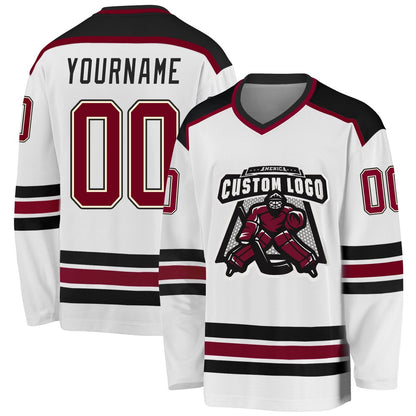 Usa Hockey Jersey, Custom White Maroon Cream Black Hockey Jersey, Team Hockey Jerseys