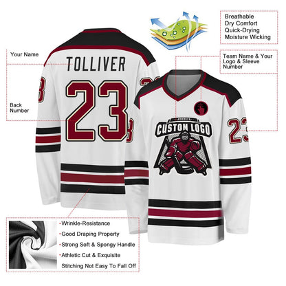 Usa Hockey Jersey, Custom White Maroon Cream Black Hockey Jersey, Team Hockey Jerseys