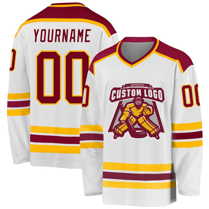 Usa Hockey Jersey, Custom White Maroon Gold 1 Hockey Jersey, Team Hockey Jerseys