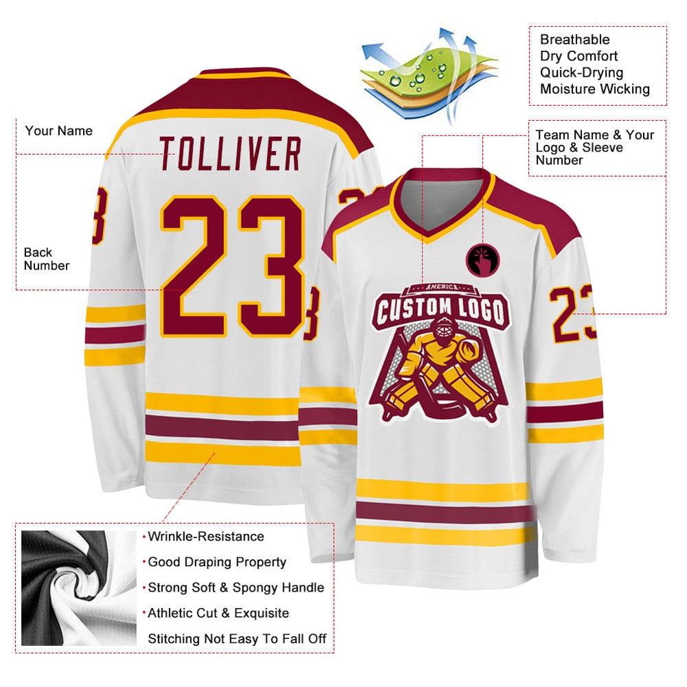 Usa Hockey Jersey, Custom White Maroon Gold 1 Hockey Jersey, Team Hockey Jerseys