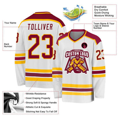 Usa Hockey Jersey, Custom White Maroon Gold 1 Hockey Jersey, Team Hockey Jerseys