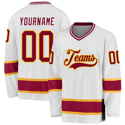 Usa Hockey Jersey, Custom White Maroon Gold Hockey Jersey, Team Hockey Jerseys
