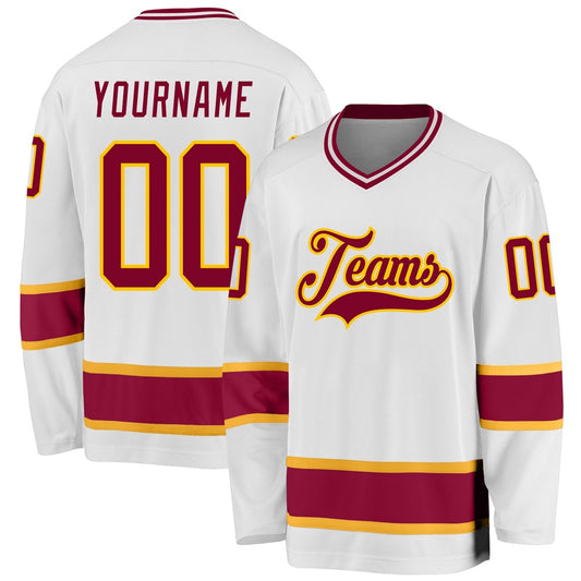Usa Hockey Jersey, Custom White Maroon Gold Hockey Jersey, Team Hockey Jerseys