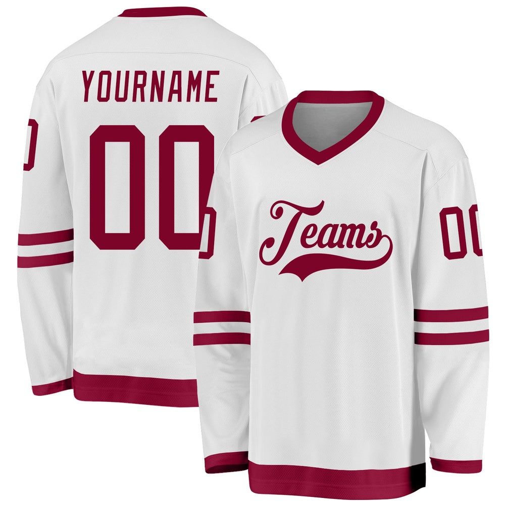 Usa Hockey Jersey, Custom White Maroon Hockey Jersey, Team Hockey Jerseys