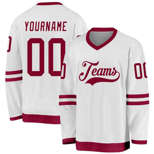 Usa Hockey Jersey, Custom White Maroon Hockey Jersey, Team Hockey Jerseys