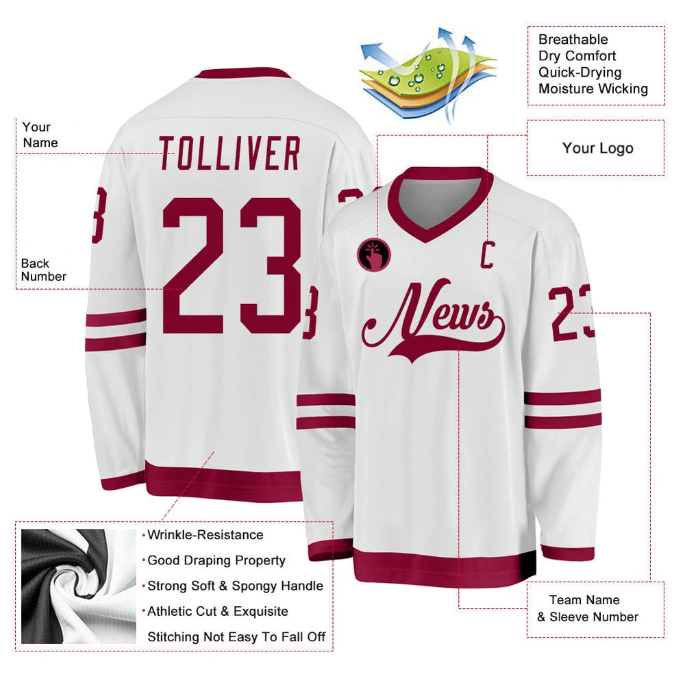 Usa Hockey Jersey, Custom White Maroon Hockey Jersey, Team Hockey Jerseys