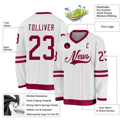 Usa Hockey Jersey, Custom White Maroon Hockey Jersey, Team Hockey Jerseys