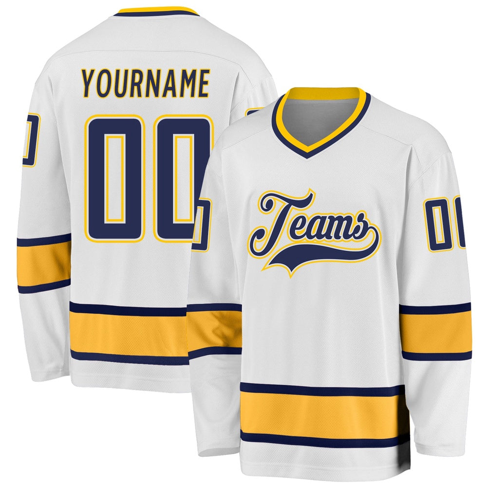 Usa Hockey Jersey, Custom White Navy Gold 1 Hockey Jersey, Team Hockey Jerseys
