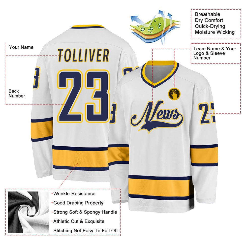 Usa Hockey Jersey, Custom White Navy Gold 1 Hockey Jersey, Team Hockey Jerseys
