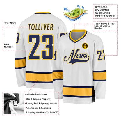 Usa Hockey Jersey, Custom White Navy Gold 1 Hockey Jersey, Team Hockey Jerseys