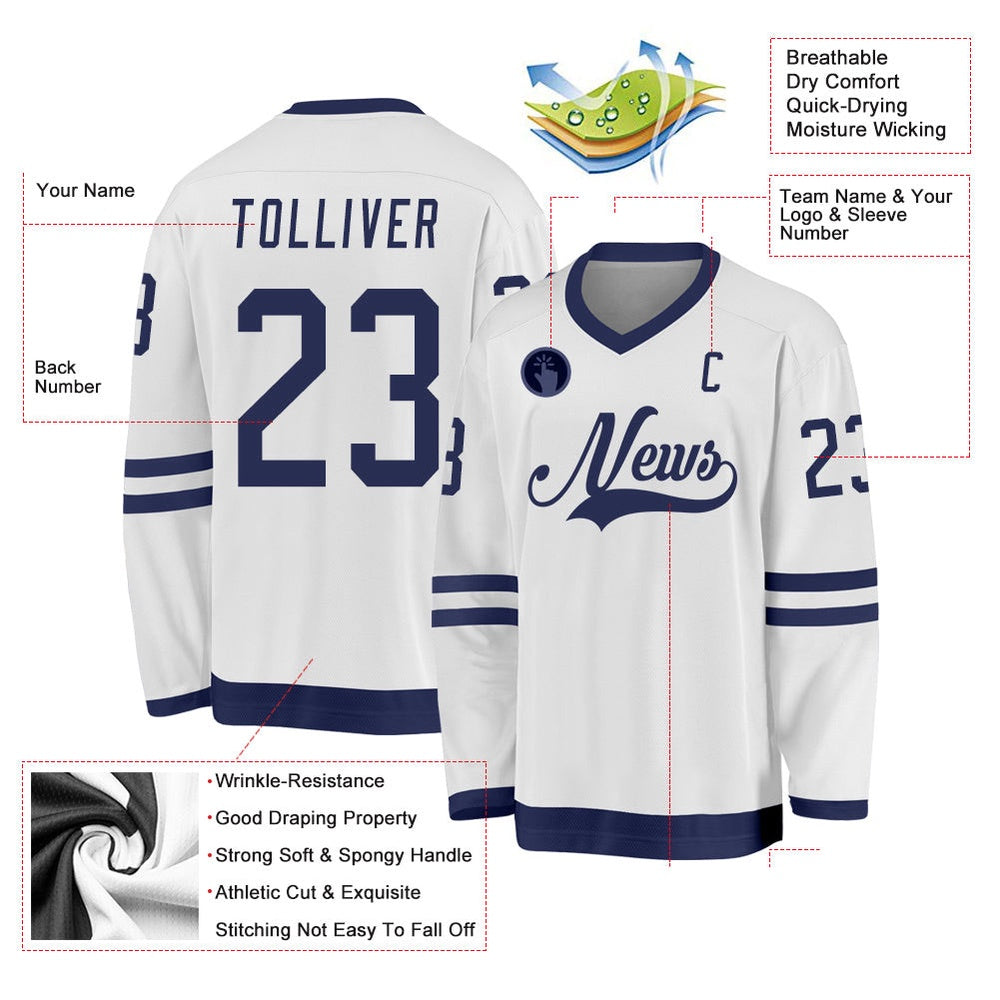 Usa Hockey Jersey, Custom White Navy Hockey Jersey, Team Hockey Jerseys