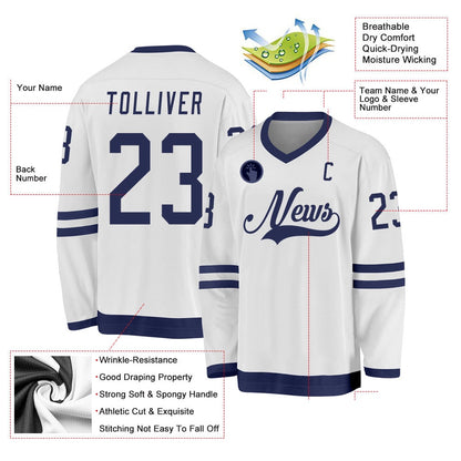 Usa Hockey Jersey, Custom White Navy Hockey Jersey, Team Hockey Jerseys