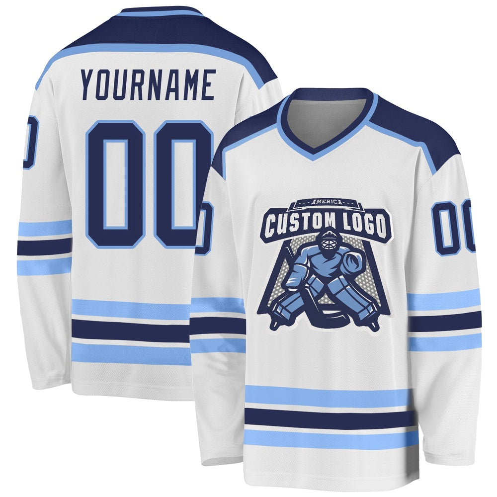 Usa Hockey Jersey, Custom White Navy Light Blue Hockey Jersey, Team Hockey Jerseys